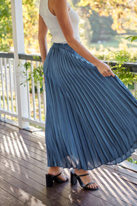 Lucy Pleated Blue Satin Skirt