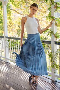 Lucy Pleated Blue Satin Skirt