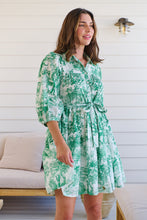 Load image into Gallery viewer, Gabrielle 3/4 Sleeve White/Green Print Collared Dress