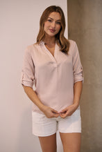Load image into Gallery viewer, Brialla Blush Satin Roll sleeve shirt