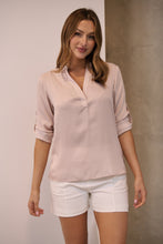 Load image into Gallery viewer, Brialla Blush Satin Roll sleeve shirt