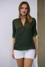 Load image into Gallery viewer, Brialla khaki Satin Roll sleeve shirt