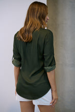 Load image into Gallery viewer, Brialla khaki Satin Roll sleeve shirt
