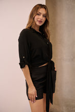 Load image into Gallery viewer, Zaira Black Button Tie Front Crop Shirt
