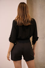 Load image into Gallery viewer, Zaira Black Button Tie Front Crop Shirt