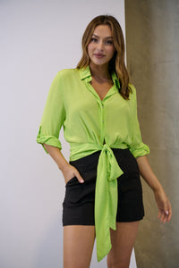 Zaira Fluro Lime Button Tie Front Crop Shirt