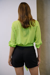 Zaira Fluro Lime Button Tie Front Crop Shirt