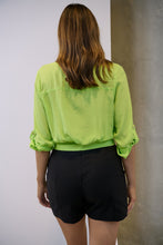 Load image into Gallery viewer, Zaira Fluro Lime Button Tie Front Crop Shirt