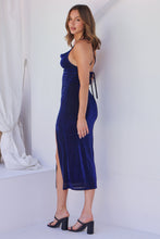 Load image into Gallery viewer, Devon Blue Cowl Neck Sparkle Evening Dress