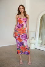 Load image into Gallery viewer, Lola Orange/Purple Print Scoop Neck Mesh Dress