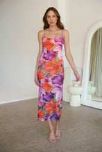 Load image into Gallery viewer, Lola Orange/Purple Print Scoop Neck Mesh Dress