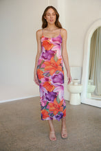 Load image into Gallery viewer, Lola Orange/Purple Print Scoop Neck Mesh Dress