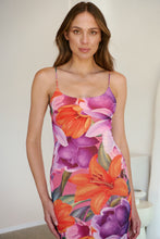 Load image into Gallery viewer, Lola Orange/Purple Print Scoop Neck Mesh Dress