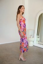 Load image into Gallery viewer, Lola Orange/Purple Print Scoop Neck Mesh Dress