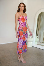 Load image into Gallery viewer, Lola Orange/Purple Print Scoop Neck Mesh Dress