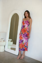 Load image into Gallery viewer, Lola Orange/Purple Print Scoop Neck Mesh Dress