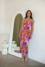 Load image into Gallery viewer, Lola Orange/Purple Print Scoop Neck Mesh Dress