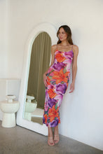 Load image into Gallery viewer, Lola Orange/Purple Print Scoop Neck Mesh Dress