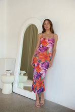 Load image into Gallery viewer, Lola Orange/Purple Print Scoop Neck Mesh Dress