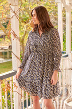 Load image into Gallery viewer, Hannah Black and Gold Print Chiffon Long Sleeve Dress