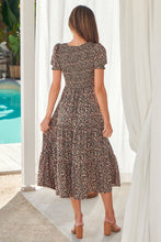 Load image into Gallery viewer, Maia Black Floral Print Shirred Tiered Dress