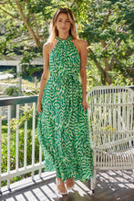 Load image into Gallery viewer, Isla Green Geo Print High Neck Midi Dress