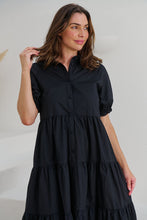Load image into Gallery viewer, Nyomi Puff Sleeve Black Button Midi Tiered Dress