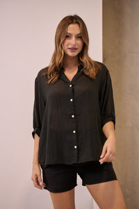 Leia Black Button Up 3/4 Sleeve Shirt
