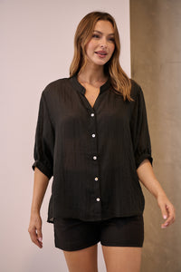 Leia Black Button Up 3/4 Sleeve Shirt