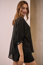 Load image into Gallery viewer, Leia Black Button Up 3/4 Sleeve Shirt