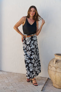 Esperence Black/White Floral Print Maxi Skirt
