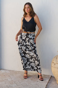 Esperence Black/White Floral Print Maxi Skirt