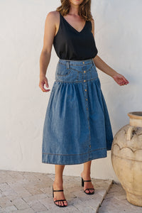 Mirabelle Button Cotton Denim Wash Skirt