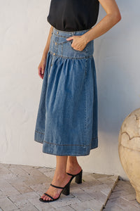 Mirabelle Button Cotton Denim Wash Skirt