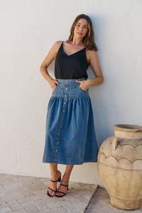 Mirabelle Button Cotton Denim Wash Skirt