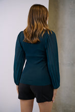 Load image into Gallery viewer, Layanna Dark Green Chiffon Long Sleeve Top
