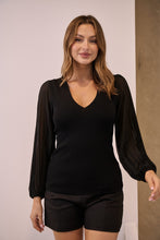 Load image into Gallery viewer, Layanna Black Chiffon Long Sleeve Top