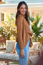 Load image into Gallery viewer, Lettie Caramel Faux Suede Zip Front Waterfall Jacket