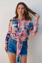 Load image into Gallery viewer, Elena tie Front Blue/Purple Water Colour Shirt