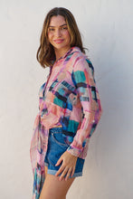 Load image into Gallery viewer, Elena tie Front Blue/Purple Water Colour Shirt