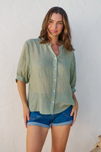 Leia Sage Button Up 3/4 Sleeve Shirt
