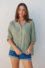 Load image into Gallery viewer, Leia Sage Button Up 3/4 Sleeve Shirt