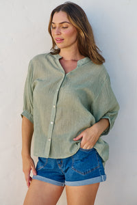 Leia Sage Button Up 3/4 Sleeve Shirt