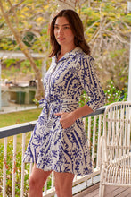 Load image into Gallery viewer, Heather Long Sleeve White/Blue Print Button Collar Dress