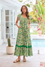 Load image into Gallery viewer, Augustina Button Front Shamrock Green Floral Print Maxi Dress