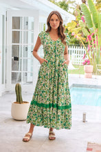 Load image into Gallery viewer, Augustina Button Front Shamrock Green Floral Print Maxi Dress