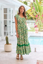 Load image into Gallery viewer, Augustina Button Front Shamrock Green Floral Print Maxi Dress