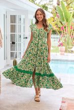 Load image into Gallery viewer, Augustina Button Front Shamrock Green Floral Print Maxi Dress