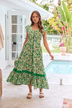 Load image into Gallery viewer, Augustina Button Front Shamrock Green Floral Print Maxi Dress