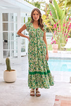 Load image into Gallery viewer, Augustina Button Front Shamrock Green Floral Print Maxi Dress